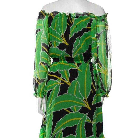 NWOT Diane Von Furstenberg DVF Camila Silk Green Chiffon Palm Midi Dress S $495 - Picture 5 of 8